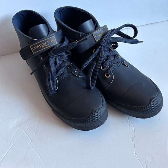 New London Fog 9 Womens Buckie Rain Boots Blue Low Rubber Tie - Picture 3 of 6